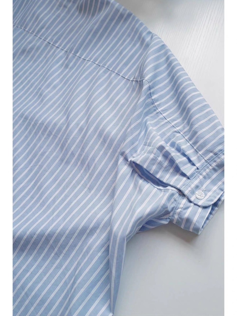 R13 Stripe Oversize Boxy Button-Up Shirt Light Blue Stripe, XS - Picture 7 of 8